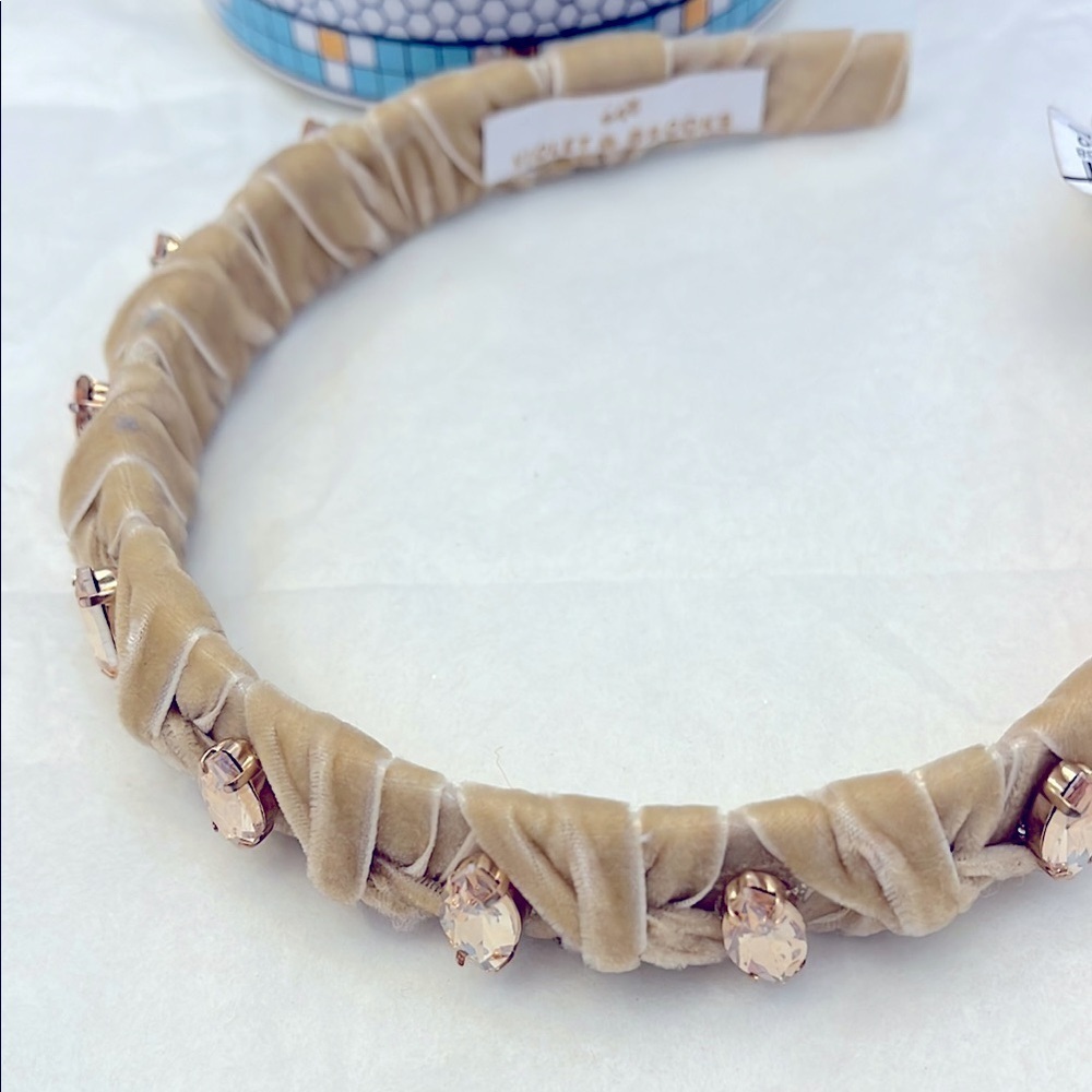Anthropologie Violet Brooks Gold Velvet Headband with Gem Accents